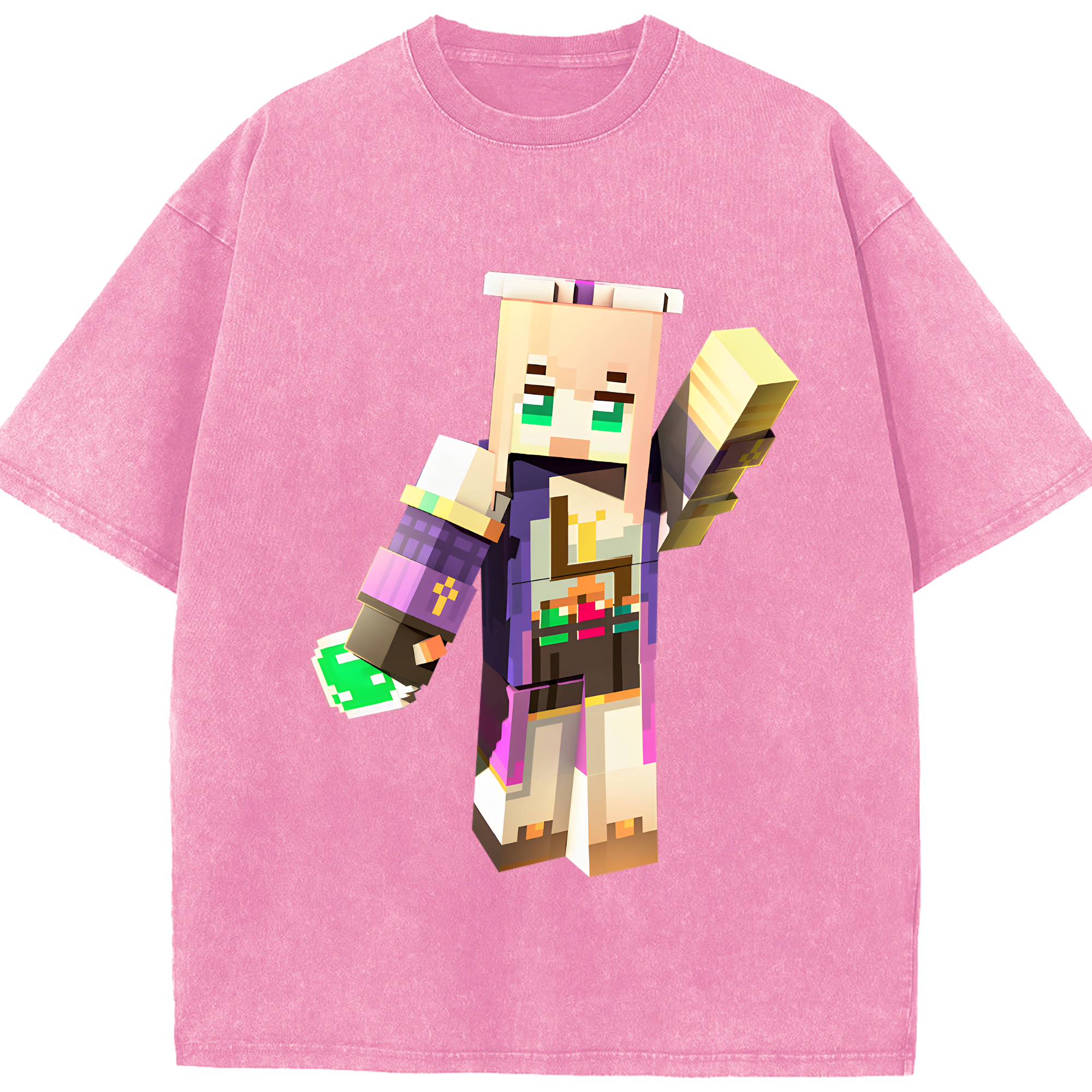 （画像用） マインクラフト ブロックの世界 Minecraft MC Block world 綿100% ヴィンテージ風 半袖Tシャツ（フロントプリント）